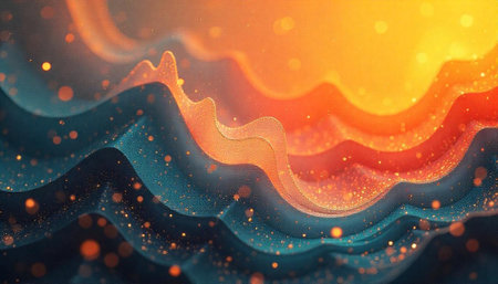 Abstract waves in shades of blue, orange and gold