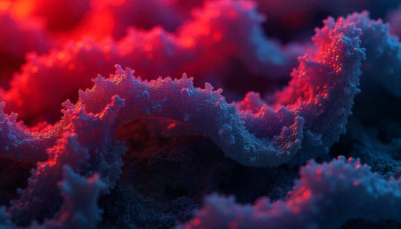 Abstract microscopic structures displaying cellular or biological growth