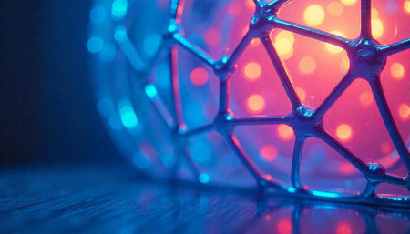 Abstract geometric sphere glowing with neon colored lights