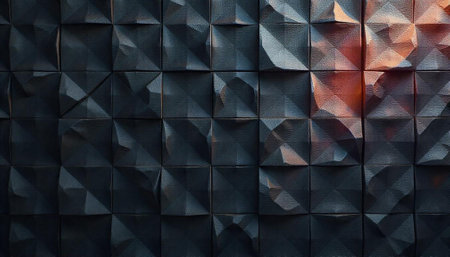 Abstract geometric pattern with textured dark blue and red tile