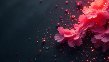 Pink floral arrangement on dark background with bokeh effectの写真素材