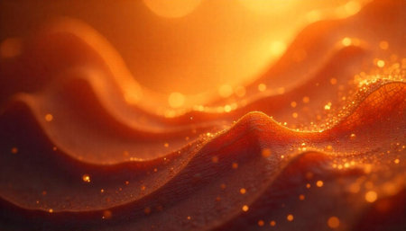 Abstract glowing golden waves with bokeh light effect background