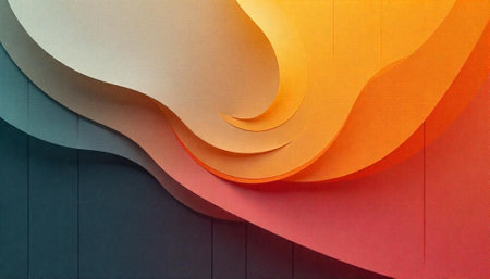 Colorful abstract paper waves with warm gradient background design
