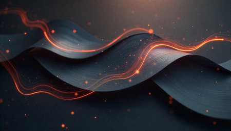 Abstract flowing lines and shapes with glowing particles backgroundの写真素材