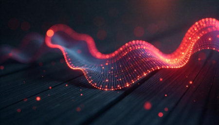 Abstract wave of connected points with data flow conceptの写真素材