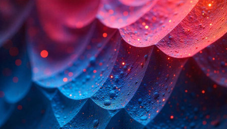 Abstract scales pattern with sparkling particles in vibrant colors