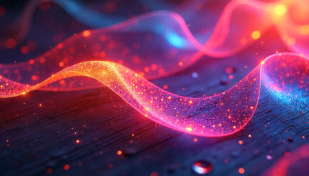 Abstract colorful flowing ribbons with light effect over dark background