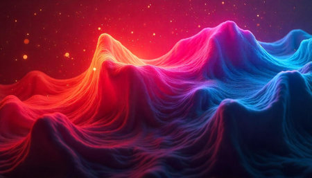 Abstract landscape with vibrant color gradient and sparkling elements