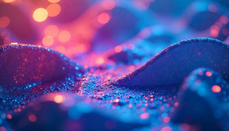 Abstract blue and pink sparkling wave with bokeh lightsの写真素材