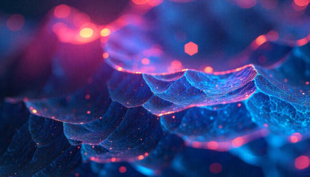 Abstract layers with pink bokeh against blue background