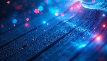 Abstract blue textured surface with bokeh lights background