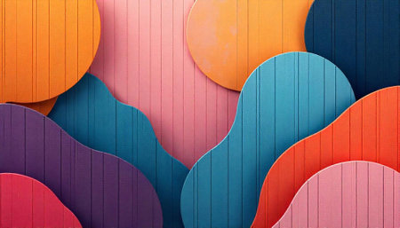 Colorful wooden panels background with curved and circular shapes