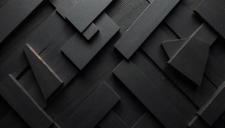 Abstract black wood planks background overlapping geometric design pattern