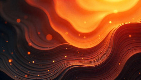 Abstract orange wave layers with bokeh lights background