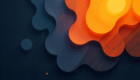 Abstract layered shapes with orange and blue color scheme
