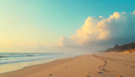 Scenic beach landscape with soft light and tranquil atmosphereの写真素材