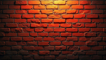 Dramatic red brick wall texture illuminated from above center