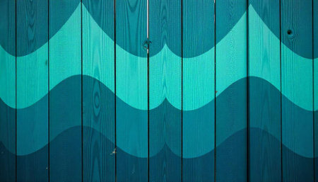 Painted wood fence with blue wave pattern background