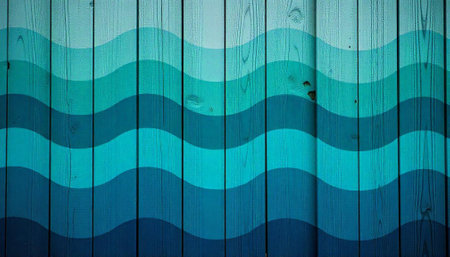 Painted wood paneling in shades of blue forming waves