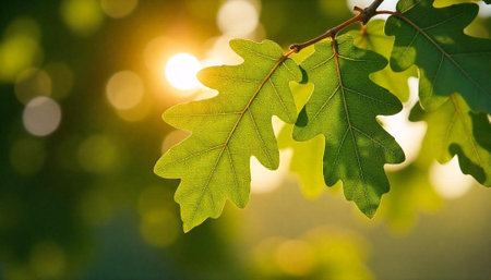 Oak leaves in sunlightの写真素材