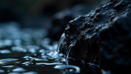Dark rock and flowing water abstract nature photography artの写真素材