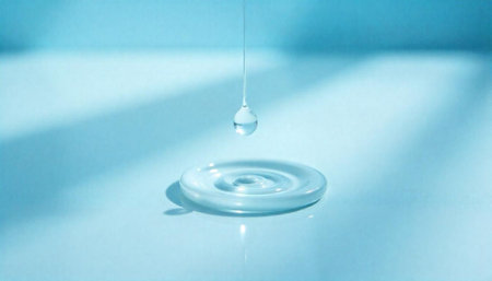 Minimalist water drop hitting surface creating circular ripple effectの写真素材