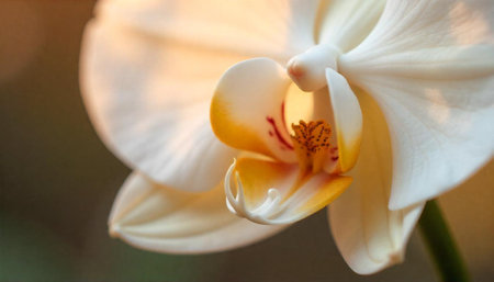 Elegant close-up of a white and yellow orchid flowerの写真素材
