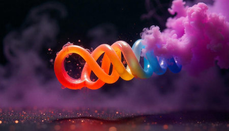 Abstract vibrant coil with smoke on dark background image