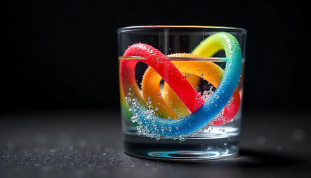 Colorful spiral in a glass of water still life