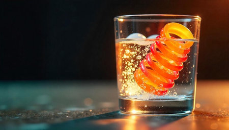 Elegant cocktail with citrus garnish in clear glass tumblerの写真素材