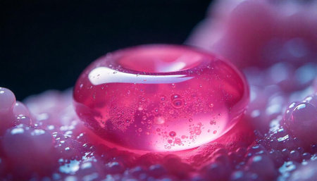 Macro shot of a shiny pink liquid bubble