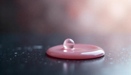 Macro shot of water droplet on a pink surface