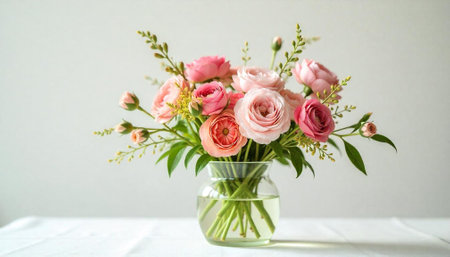 Elegant bouquet of roses in a glass vase