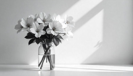 Monochrome Floral Still Life with Light and Shadow Play