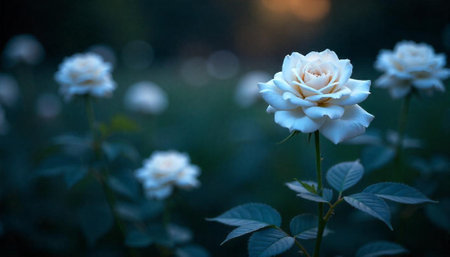 Close up white roses with soft dreamy backgroundの写真素材