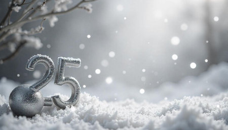 Icy twenty-five in a snowy winter background setting