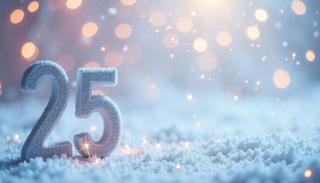 Icy Number Twenty Five in Snowy Holiday Sceneの写真素材