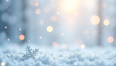 Winter wonderland with sparkling snowflake and blurred background