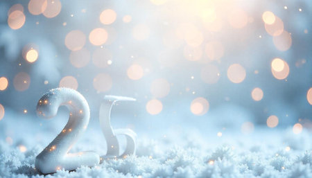 Festive twenty-five numbers in snow with blurred lights
