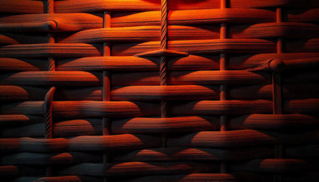 Close-up texture of intertwined wooden sticks of a basketの写真素材