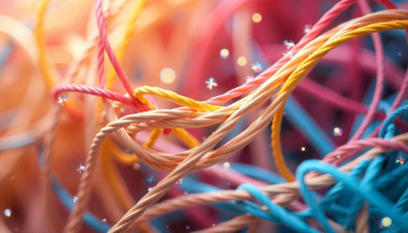 Intertwined Colorful Ropes Creating Abstract Visual Textureの写真素材