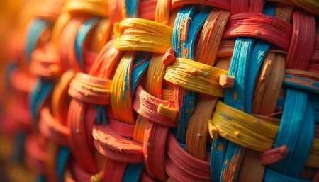 Close up abstract of woven colorful basket textureの写真素材