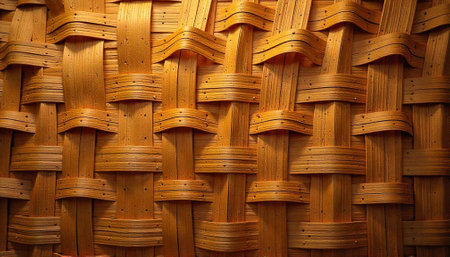 Woven wooden basket pattern close up brown tones texture