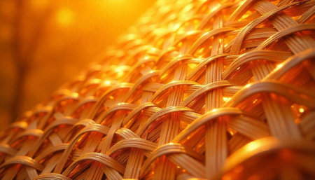 Close up wicker basket texture warm light golden brown