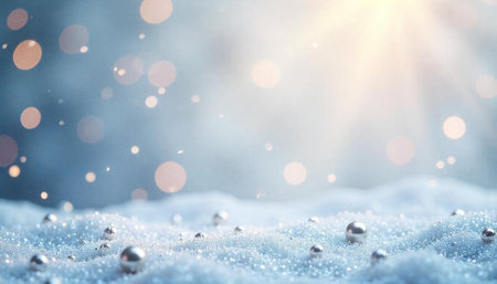 Sparkling winter snowscape with metallic beads and bokeh lightsの写真素材