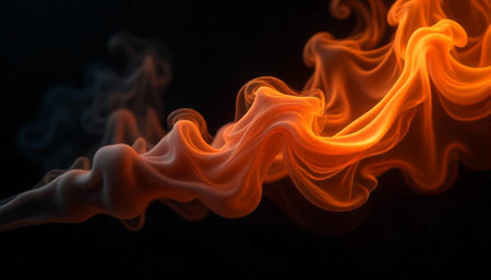 Abstract orange smoke flowing against a dark background artworkの写真素材