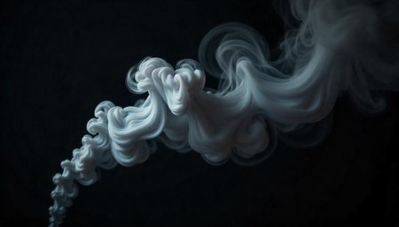 Swirling white smoke trail against a dark background image