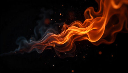 Abstract swirling fire and smoke against a dark backdrop