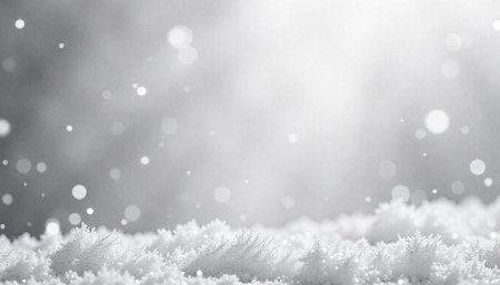 Winter wonderland frost landscape with bokeh effect and snowfallの写真素材