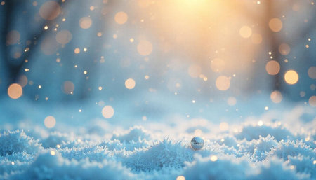 Magical winter wonderland with sparkling frost and golden bokehの写真素材